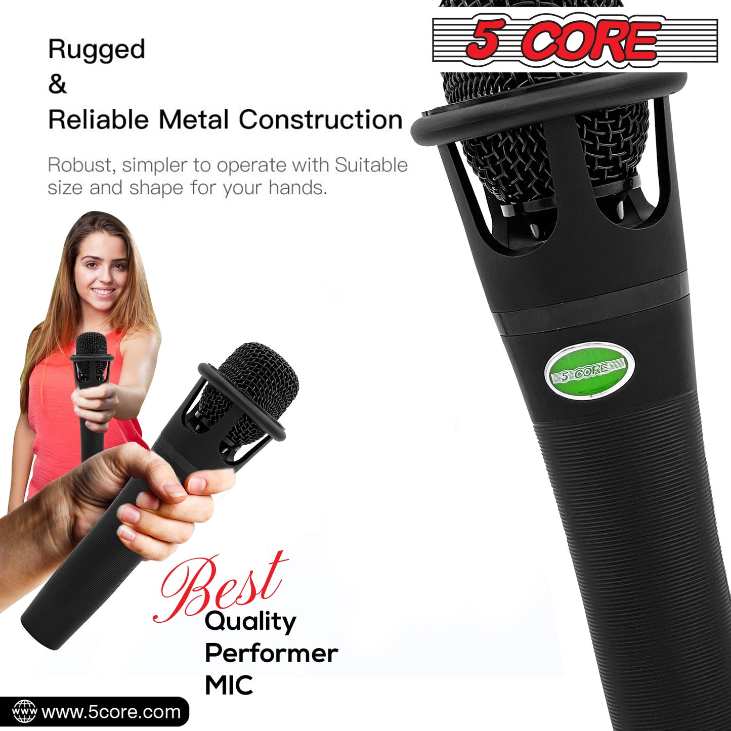 5 CORE XLR Dynamic Metal Mic Audio, Ideal for Singing, Captures Source Sound, Sturdy & Durable, Includes XLR Cable - MIC CROWN