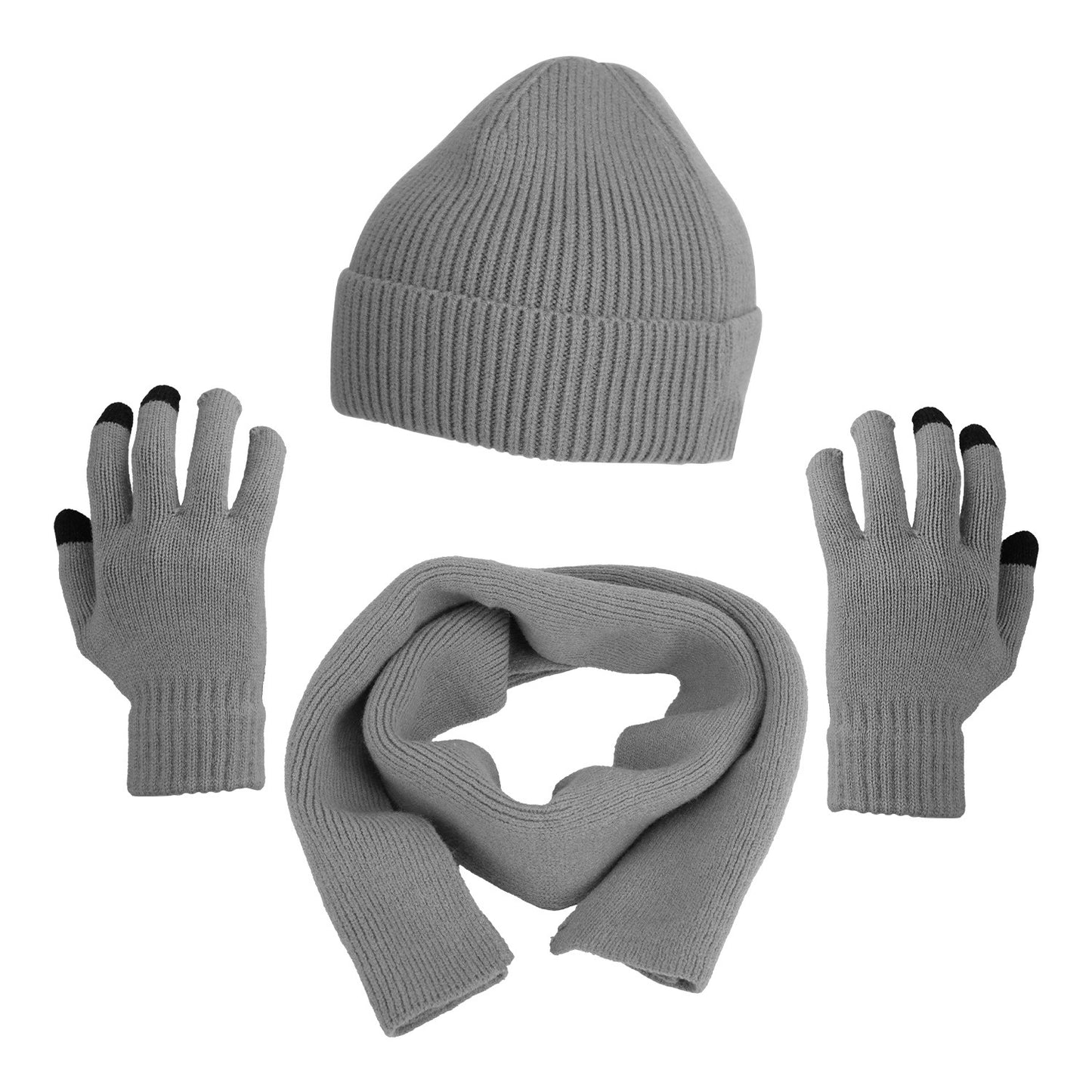 Winter Knitted Hat Scarf Gloves 3Pcs Winter Warm Beanie and Touch Screen Gloves Long Neck Scarf Set Knit Beanie Skull Cap Neck Warmer Anti-Slip Mittens for Men Women