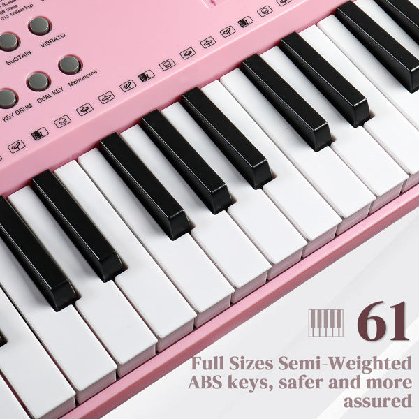 GEP-110 61 Key Lighting Keyboard with Piano Stand, Piano Bench, Built In Speakers, Headphone, Microphone, Music Rest, LED Screen, 3 Teaching Modes for Beginners