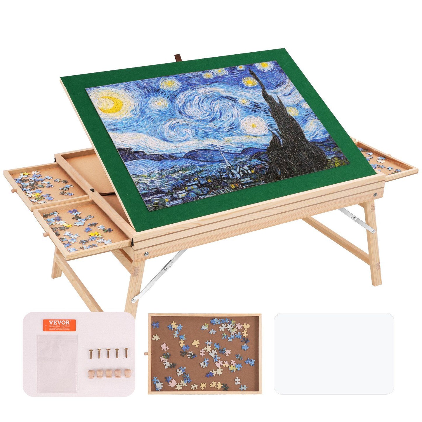 VEVOR 1500 Piece Puzzle Table with Folding Legs, 4 Drawers and Cover, 32.7"x24.6" Wooden Jigsaw Puzzle Plateau