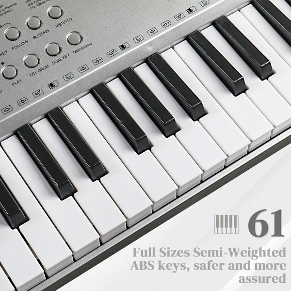 GEP-110 61 Key Lighting Keyboard with Piano Stand, Piano Bench, Built In Speakers, Headphone, Microphone, Music Rest, LED Screen, 3 Teaching Modes for Beginners