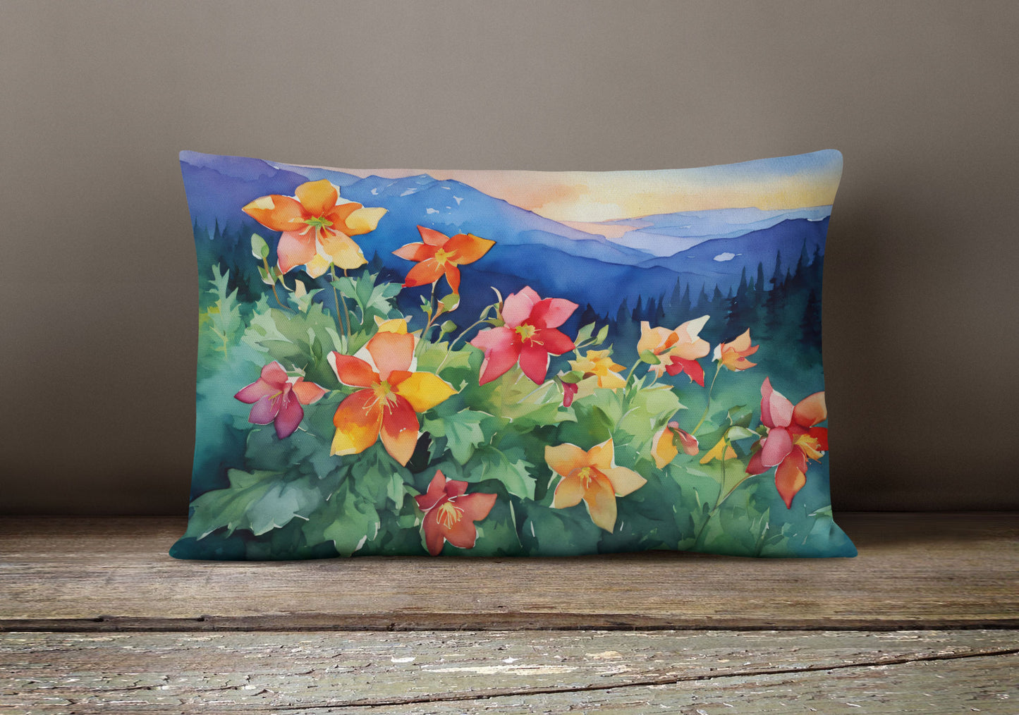 State Watercolor Flowers Throw Pillow Throw Pillow for Indoor Couch Bed Outdoor Patio Washable, Colorado Rocky Mountain Columbine 1632,12Hx16W