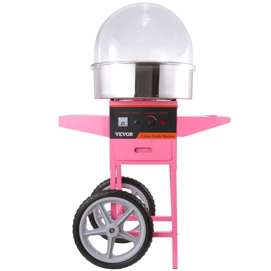 VEVOR Electric Cotton Candy Machine Cart with Bubble Cover Shield, 1000W Commercial Floss Maker with Stainless Steel Bowl, Sugar Scoop and Drawer, Perfect for Home, Kids Birthday, Family Party, Pink