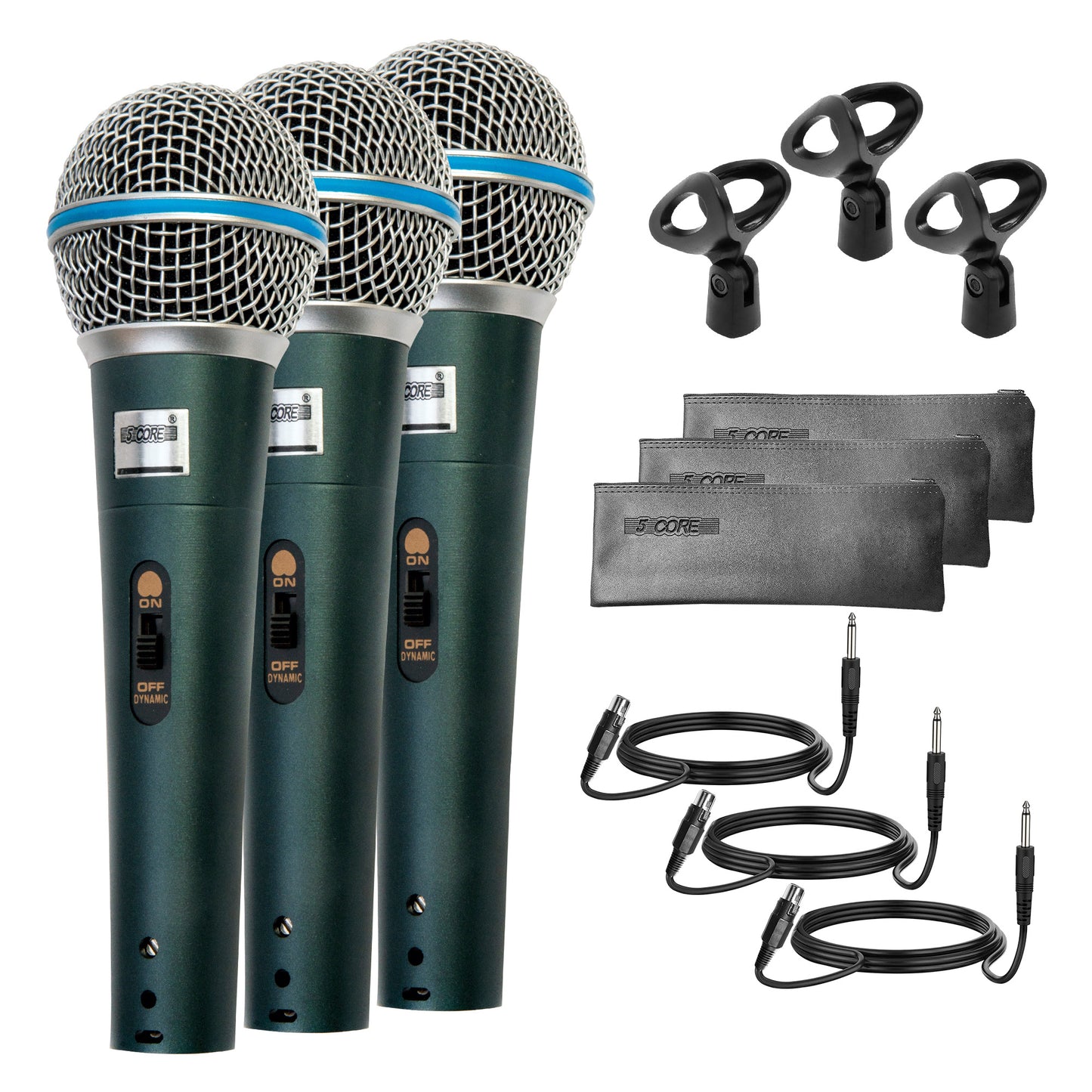 5 Core Premium Handheld Microphone Unidirectional Vocal Dynamic Cardioid Mic with Detachable 10ft XLR Cable Mic Clip Mesh Grille & ON/Off Switch Suited for Speakers Amp Mixers Karaoke Singing- BETA