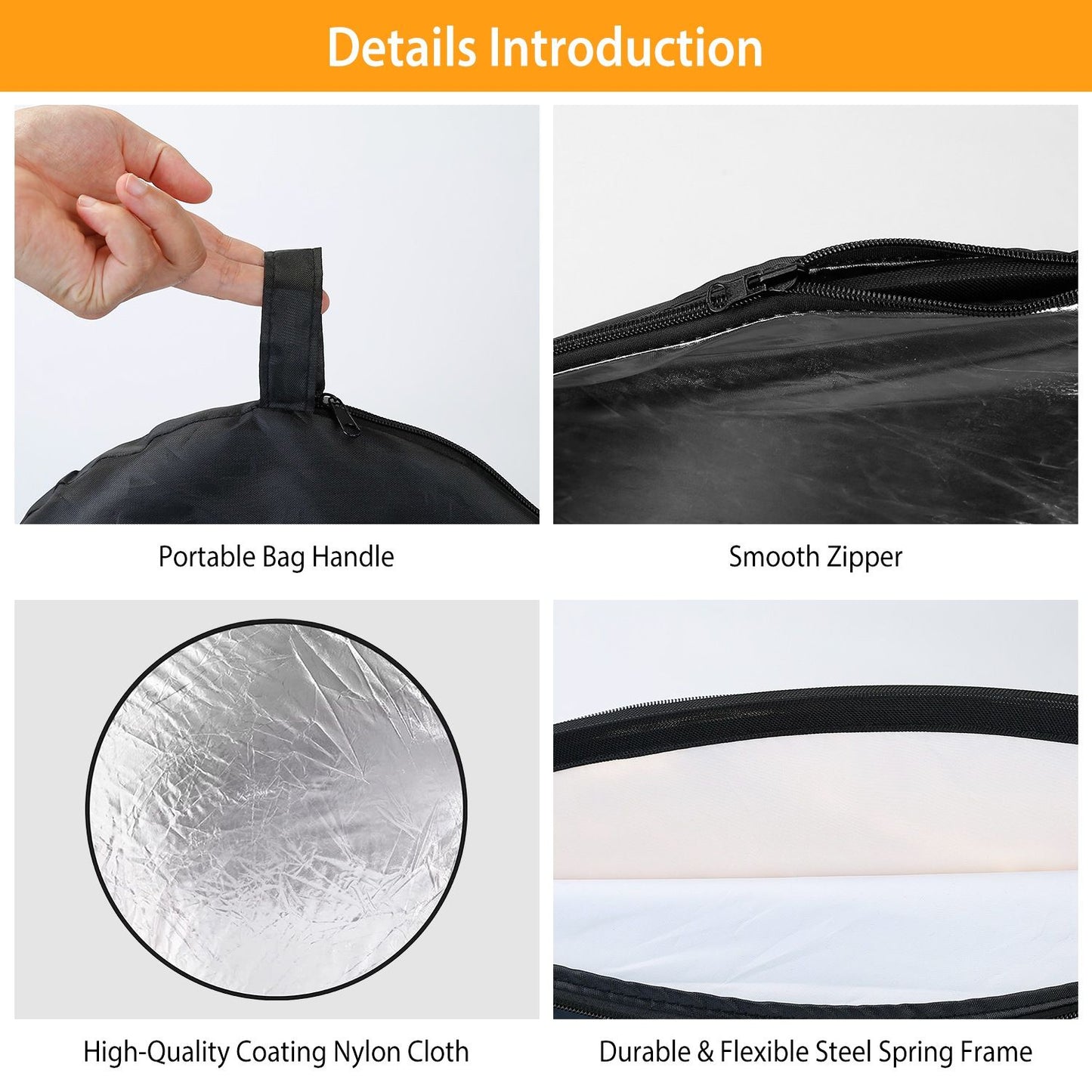 5 In 1 Photography Round Light Reflector Collapsible Multi Disc Light Diffuser w/ Storage Bag Translucent Silver Gold White Black 5 Colors Reflector Disc Holder Clip