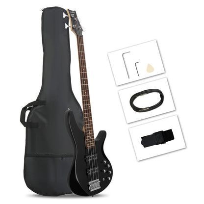 Glarry 44 Inch GIB 4 String H-H Pickup Laurel Wood Fingerboard Electric Bass Guitar with Bag and other Accessories Black