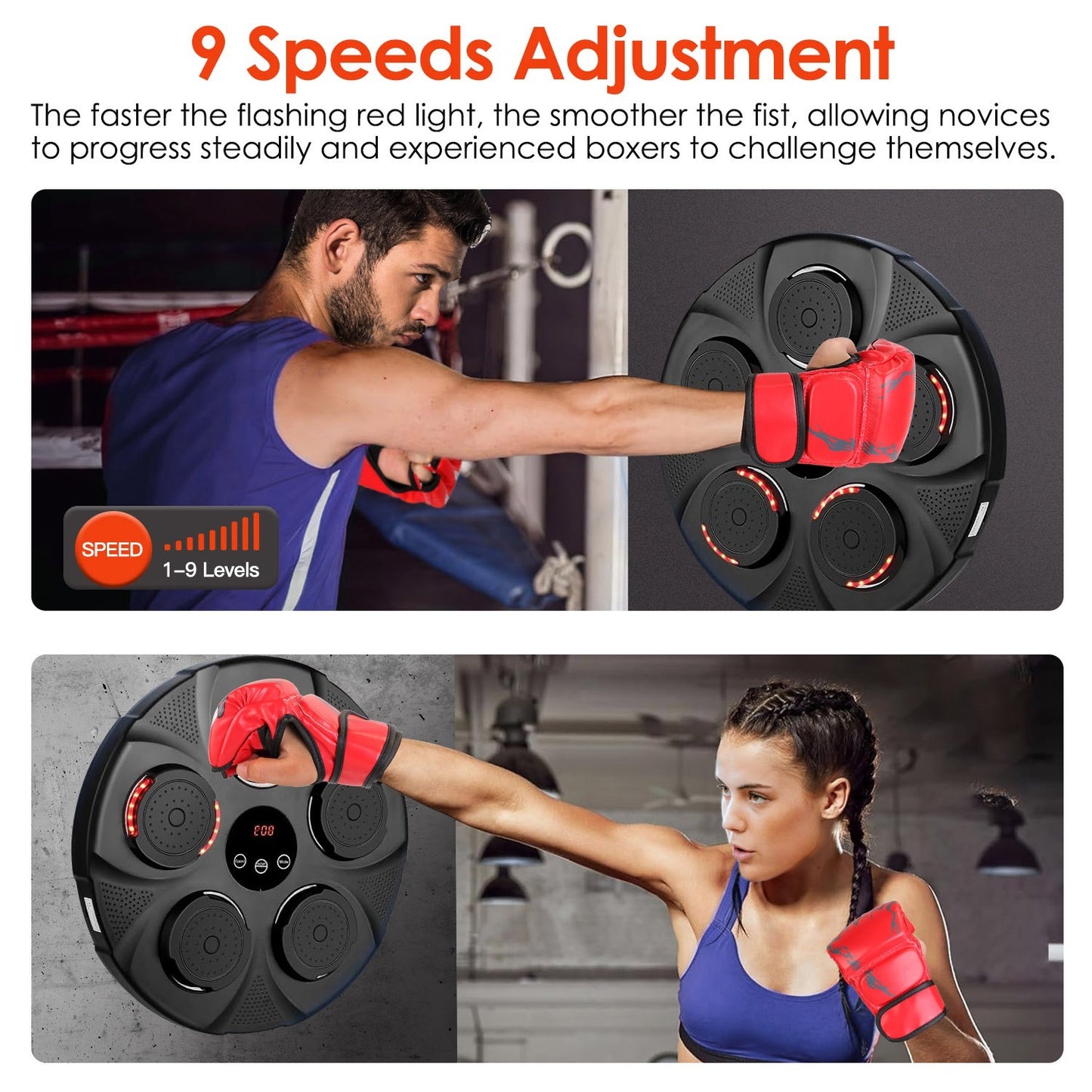 Music Boxing Machine Electronic Wall Target Punching Pad LED Lighted Sandbag Boxing Training Machine Exercise Equipment with Adult Boxing Gloves