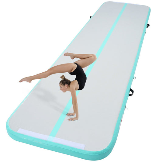 VEVOR Gymnastics Air Mat, 4 inch Thickness Inflatable Gymnastics Tumbling Mat, Tumble Track with Electric Pump, Training Mats for Home Use/Gym/Yoga/Cheerleading/Beach/Park/Water, 13 ft, Mint Green