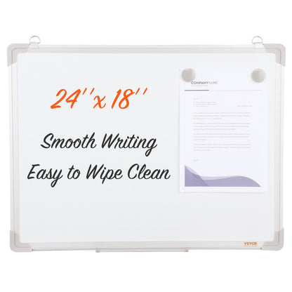 VEVOR Magnetic Whiteboard, 24 x 18 Inches, Dry Erase Board for Wall with Aluminum Frame, White Board Includes 1 Magnetic Erase & 2 Dry Erase Marker & Movable Tray for Office Home Restaurant and School