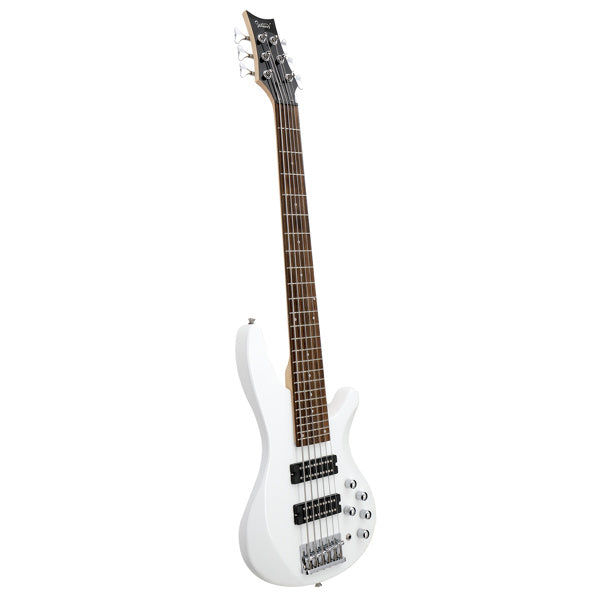 Glarry 44 Inch GIB 6 String H-H Pickup Laurel Wood Fingerboard Electric Bass Guitar with Bag and other Accessories White