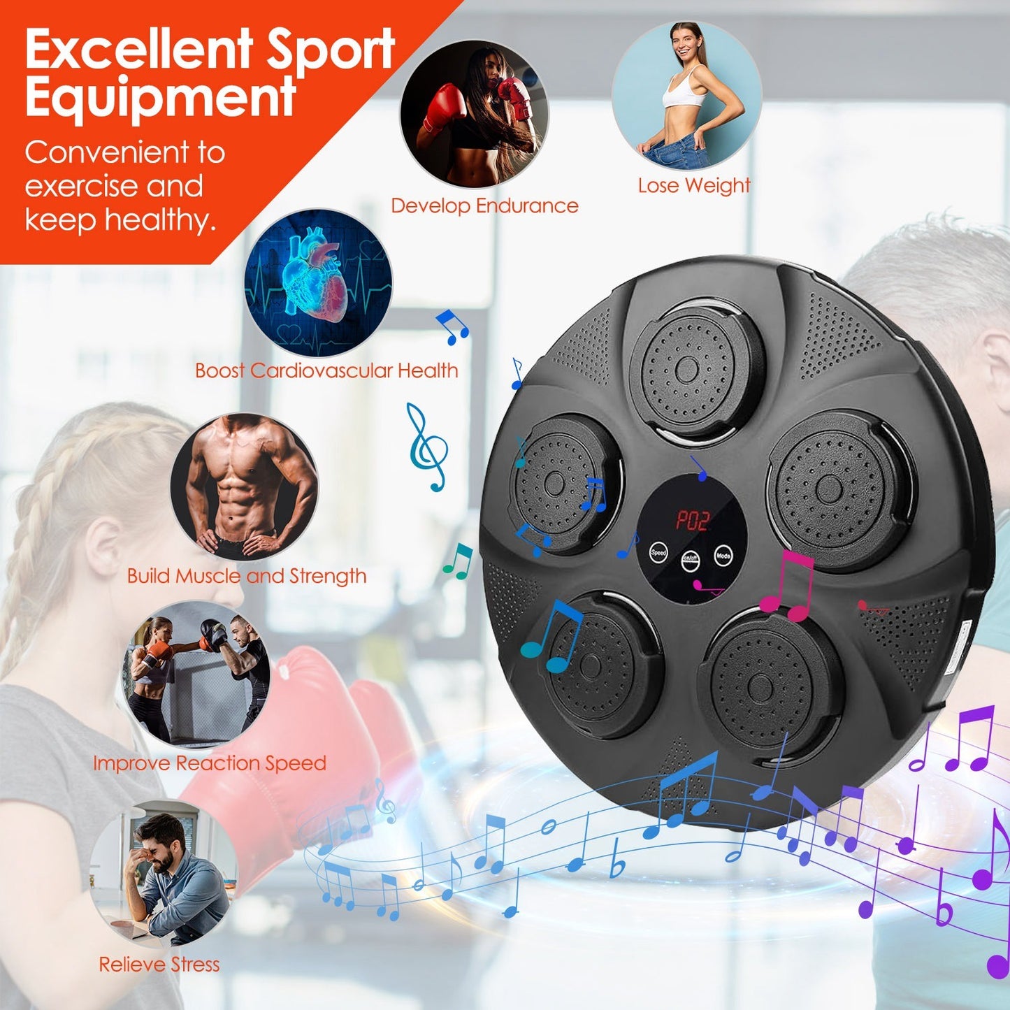 Music Boxing Machine Electronic Wall Target Punching Pad LED Lighted Sandbag Boxing Training Machine Exercise Equipment with Adult Boxing Gloves