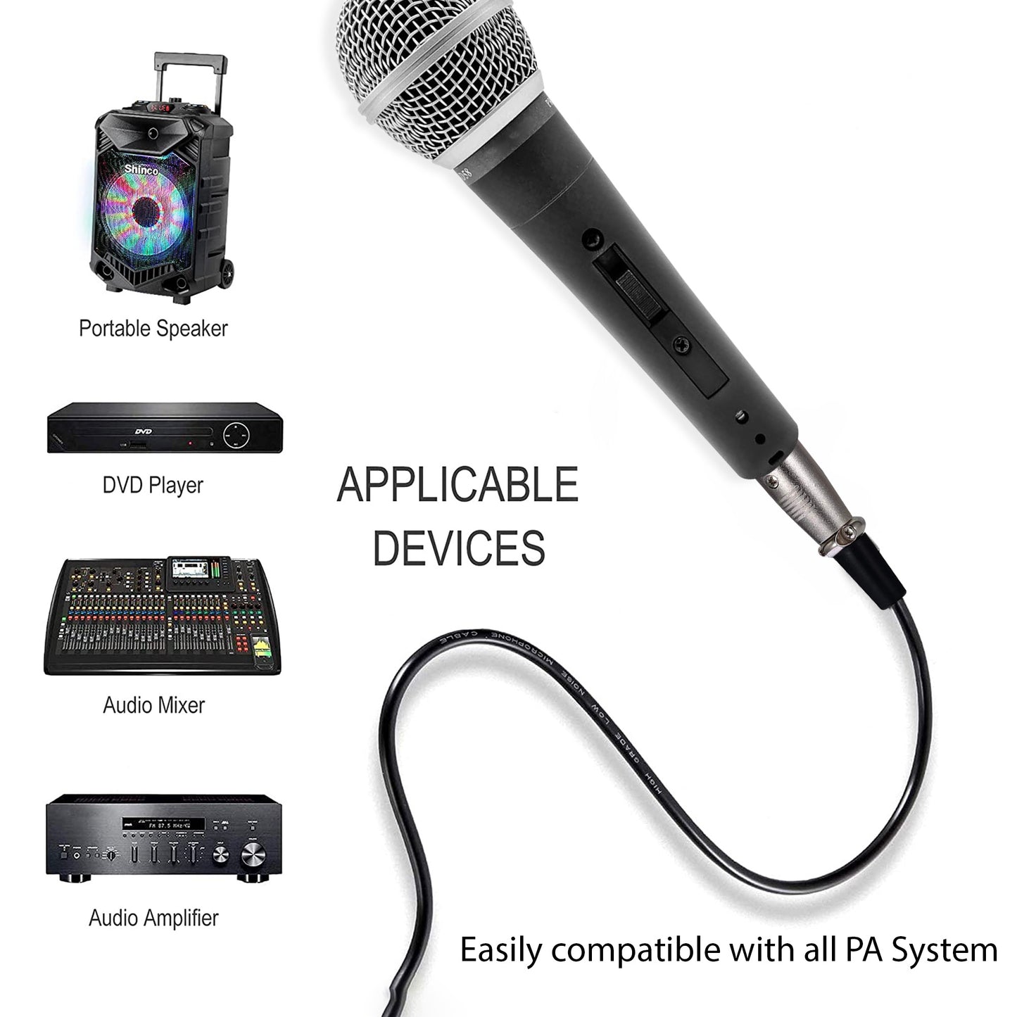 5 Core Premium Vocal Dynamic Cardioid Handheld Microphone Neodymium Magnet Unidirectional Mic; 16ft Detachable XLR Deluxe Cable to ? Audio Jack; Mic Clip; On/Off Switch for Karaoke Singing ND-58