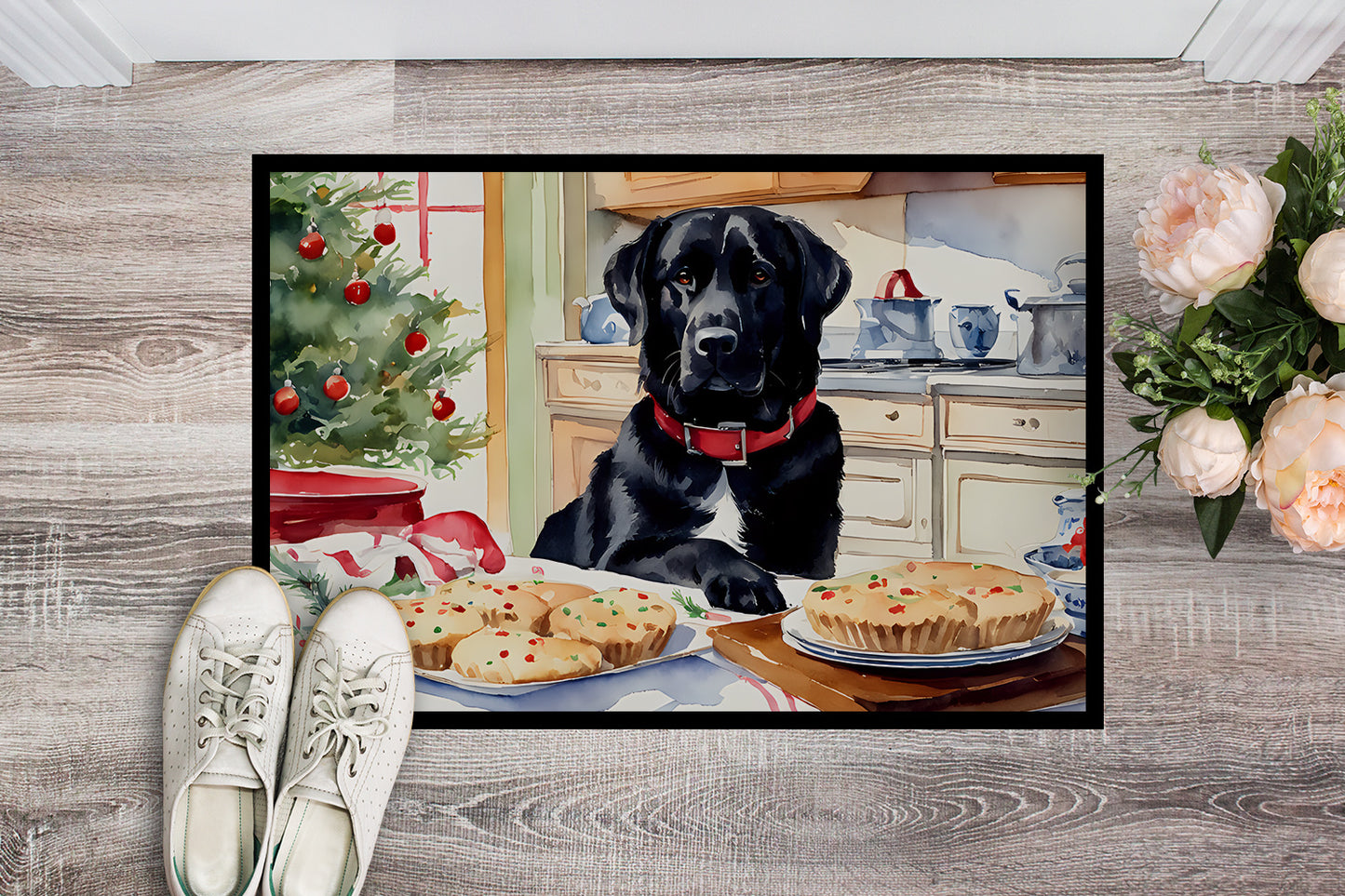 Labrador Retriever Christmas Cookies Doormat Front Door Mat Indoor Outdoor Rugs for Entryway, Non Slip Washable Low Pile, 24H X 36W