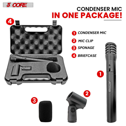 5 Core Instrument Microphone Cardioid Uni Directional Pickup • for Live Performances and Recording - INSTRU MIC 100 BLK