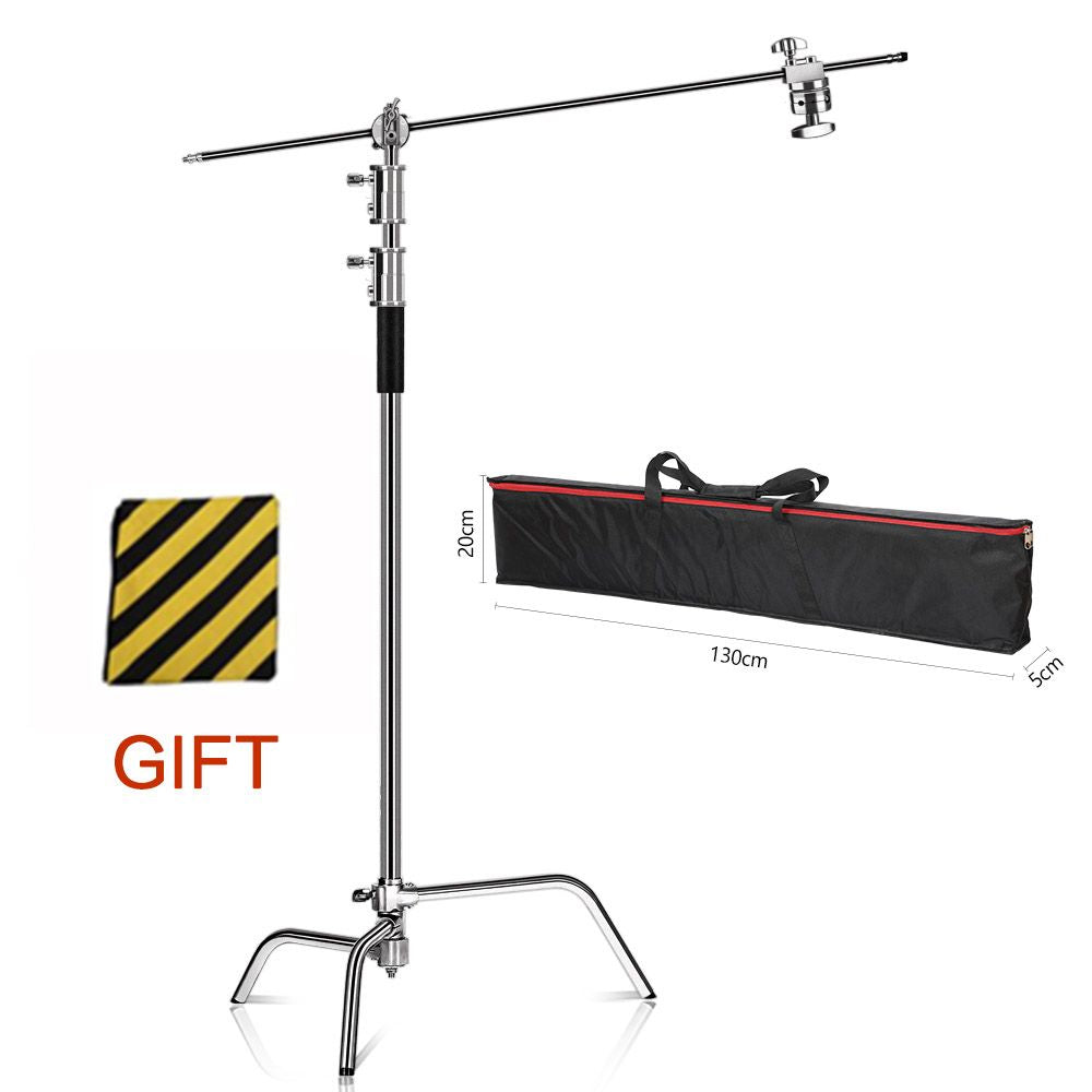 C-Stand SH Heavy Duty Stainless Steel with Hold Arm and Grip Head and Wheels 260cm Stand with Adjustable Leg for Photography