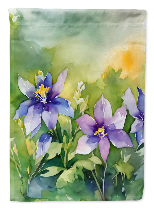 Colorado Rocky Mountain Columbine in Watercolor House Flag Large Porch Sleeve Pole Decorative Outside Yard Banner Artwork Wall Hanging, Polyester, House Size, Multicolor