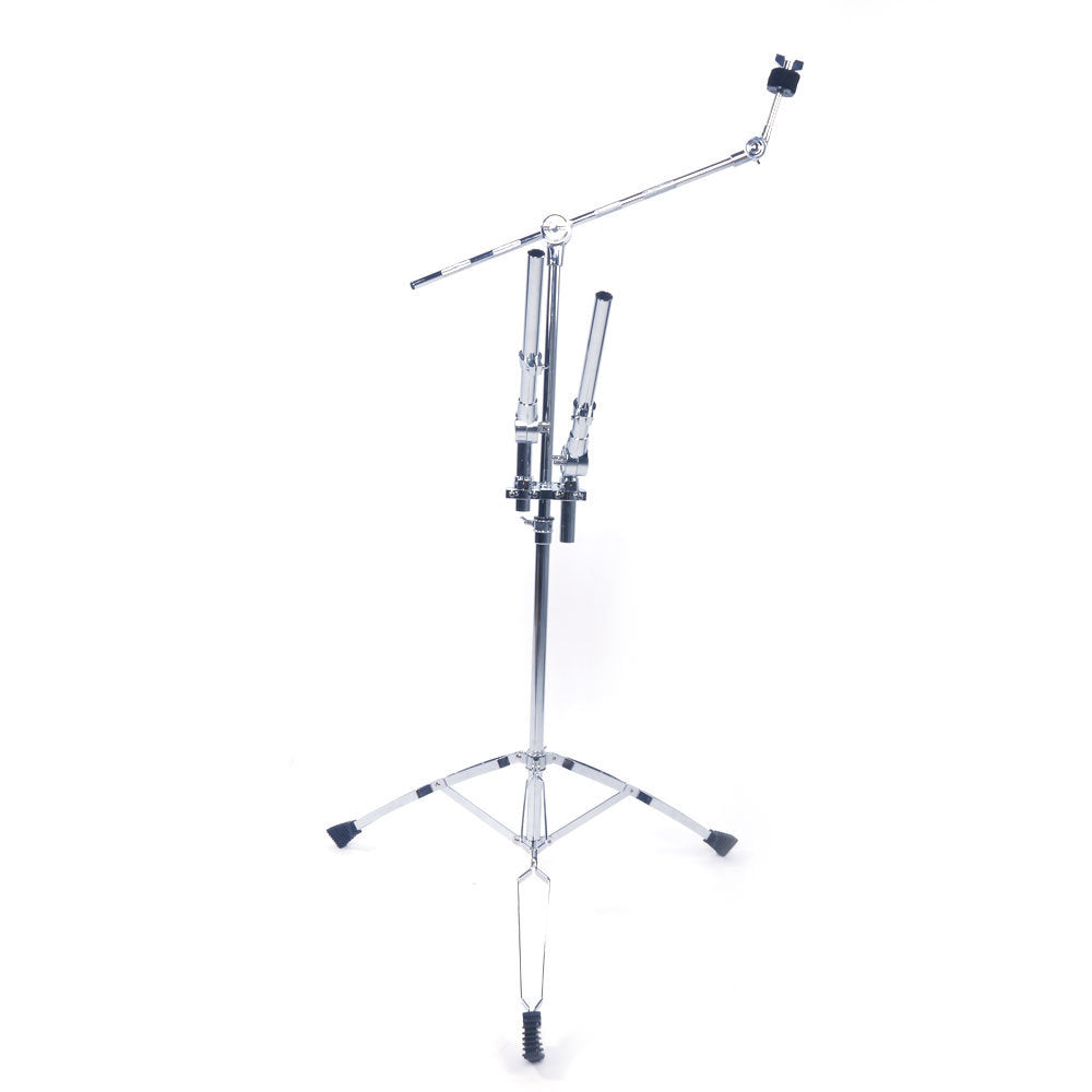 Professional Pedal Control Style Double Tom Drum Stand Silver & Black