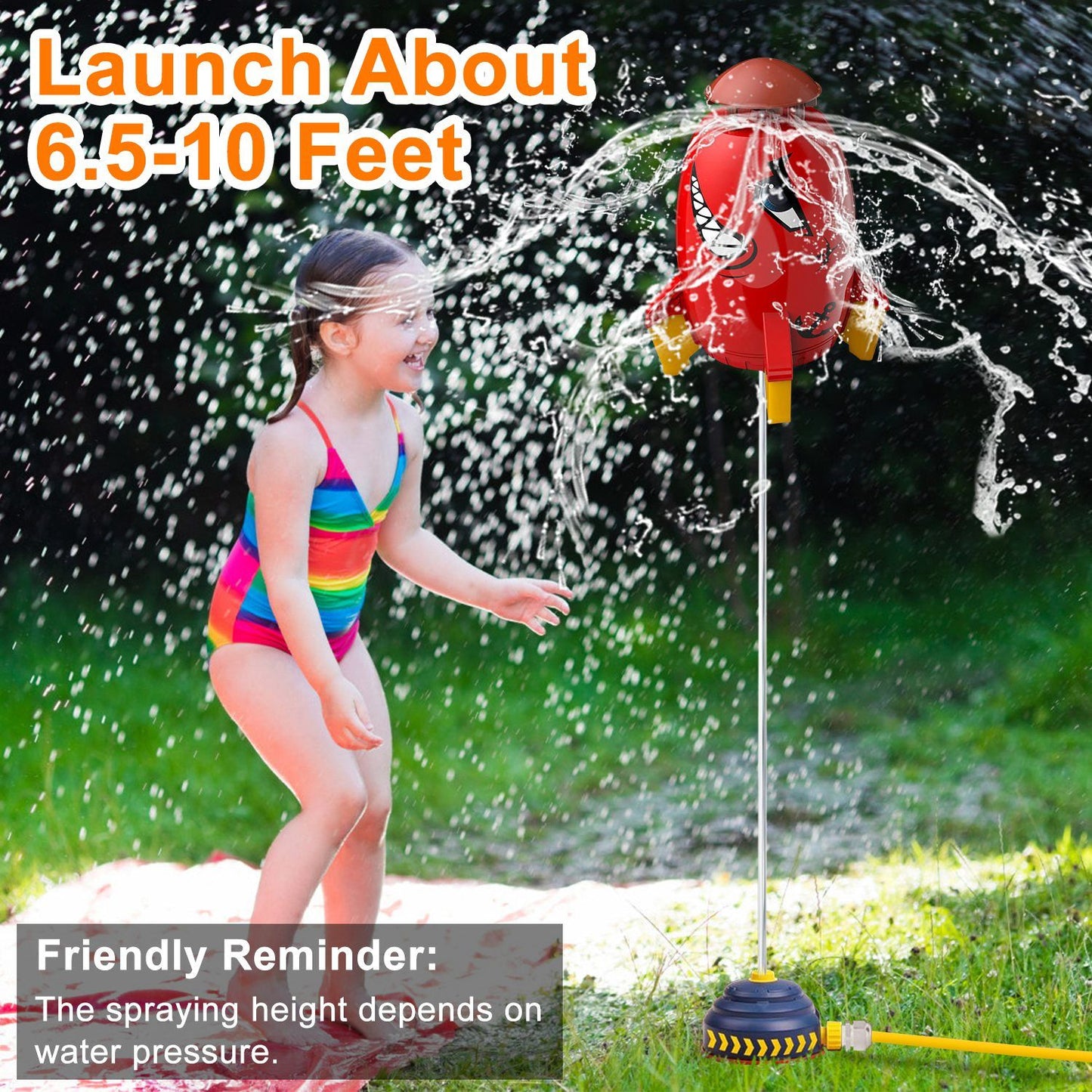 Rocket Sprinkler Launcher Outdoor Water Sprinkler Flying Splashing Fun Toys Summer Water Toy 360° Rotation for 3+ Years Old Boys Girls for Yard Pool Garden Lawn