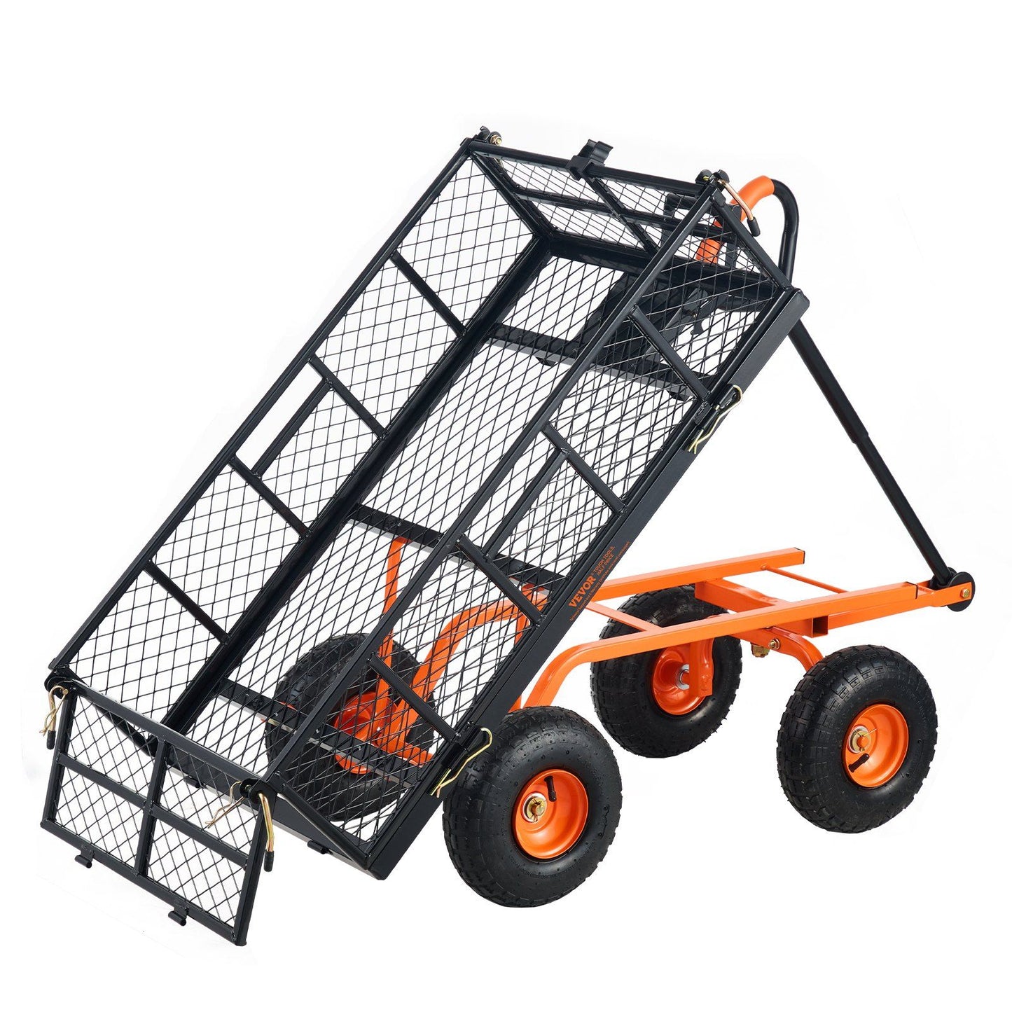 VEVOR Dump Cart, Metal Garden Dump Cart with Easy to Assemble Frame, Dump Wagon with 2-in-1 Convertible Handle, Utility Wheelbarrow 400 lbs Capacity, 10 inch Tires