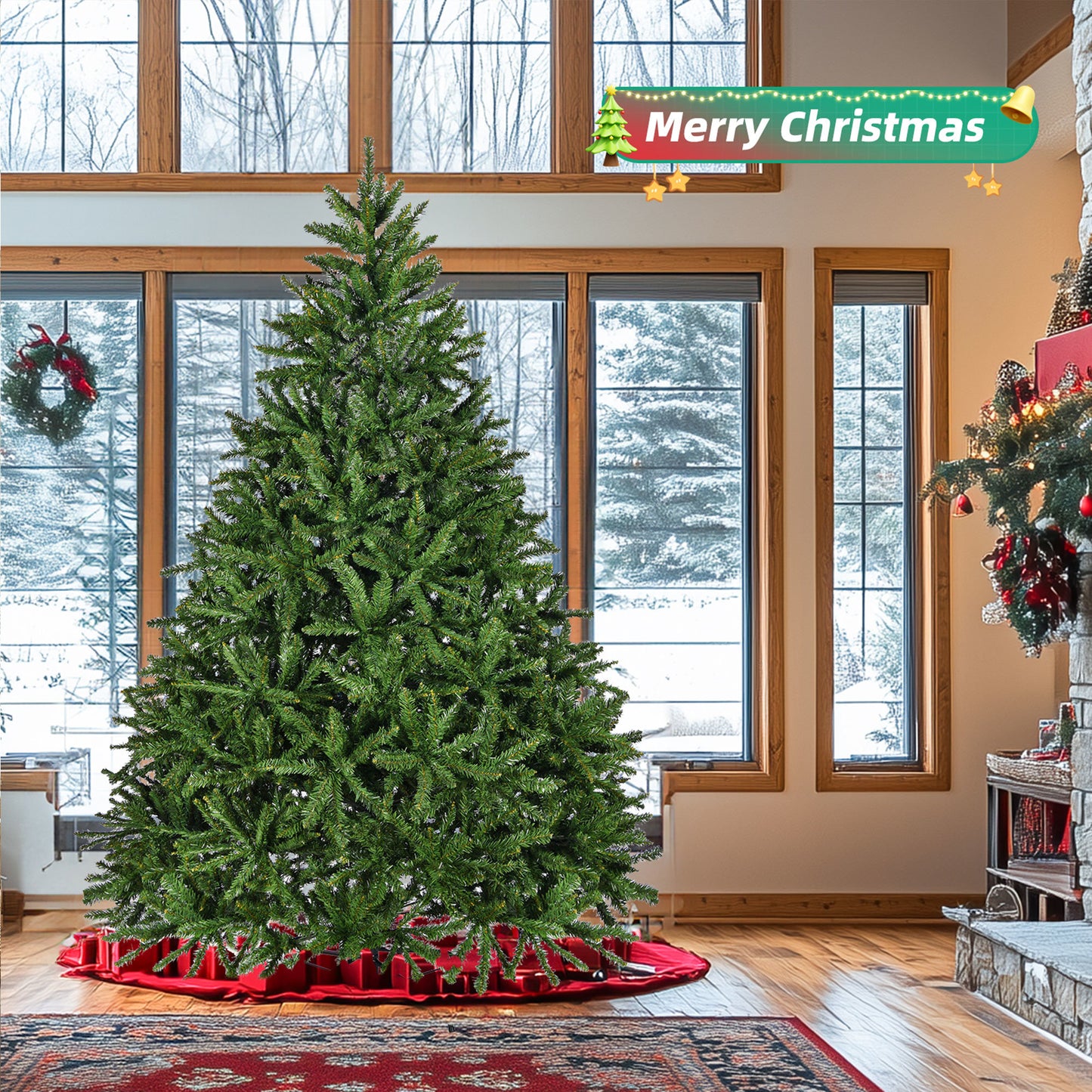 7ft Artificial Christmas Tree, Premium Unlit Hinged Spruce Full Tree with 2231 Branch Tips, Metal Stand