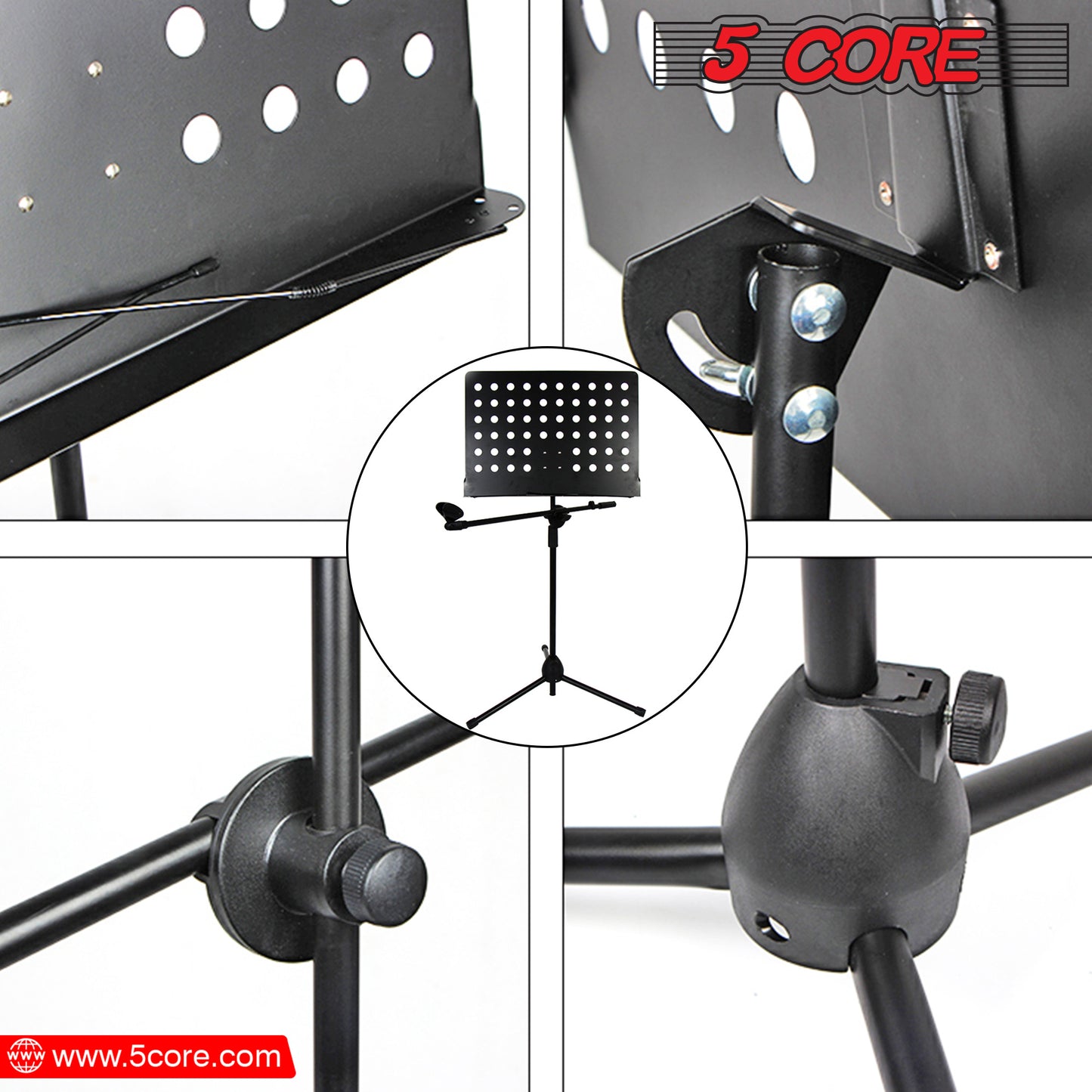 5 Core Music Stand with Handheld Dynamic Mic Combo 2-IN-1 Professional Portable Sheet Music Stand Detachable Microphone Holder 21.6-63 Inch Adjustable Super Sturdy Heavy Duty Carry Bag Clip & 16ft XLR