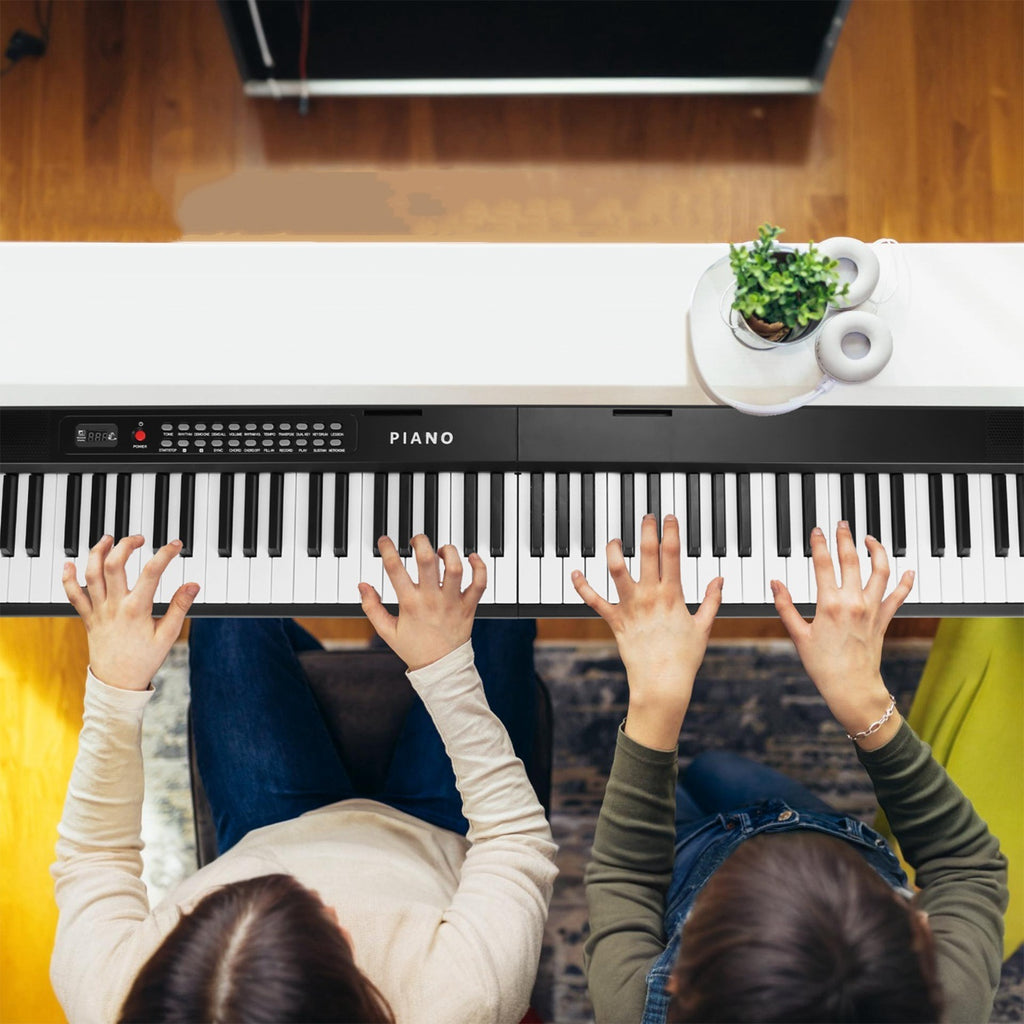 Folding Piano Keyboard 88 Keys Foldable Full Size Semi Weighted Piano Digital Electronic Piano with LCD Screen Carry Bag Mic Sheet Music Stand Sticker for Beginners Kids