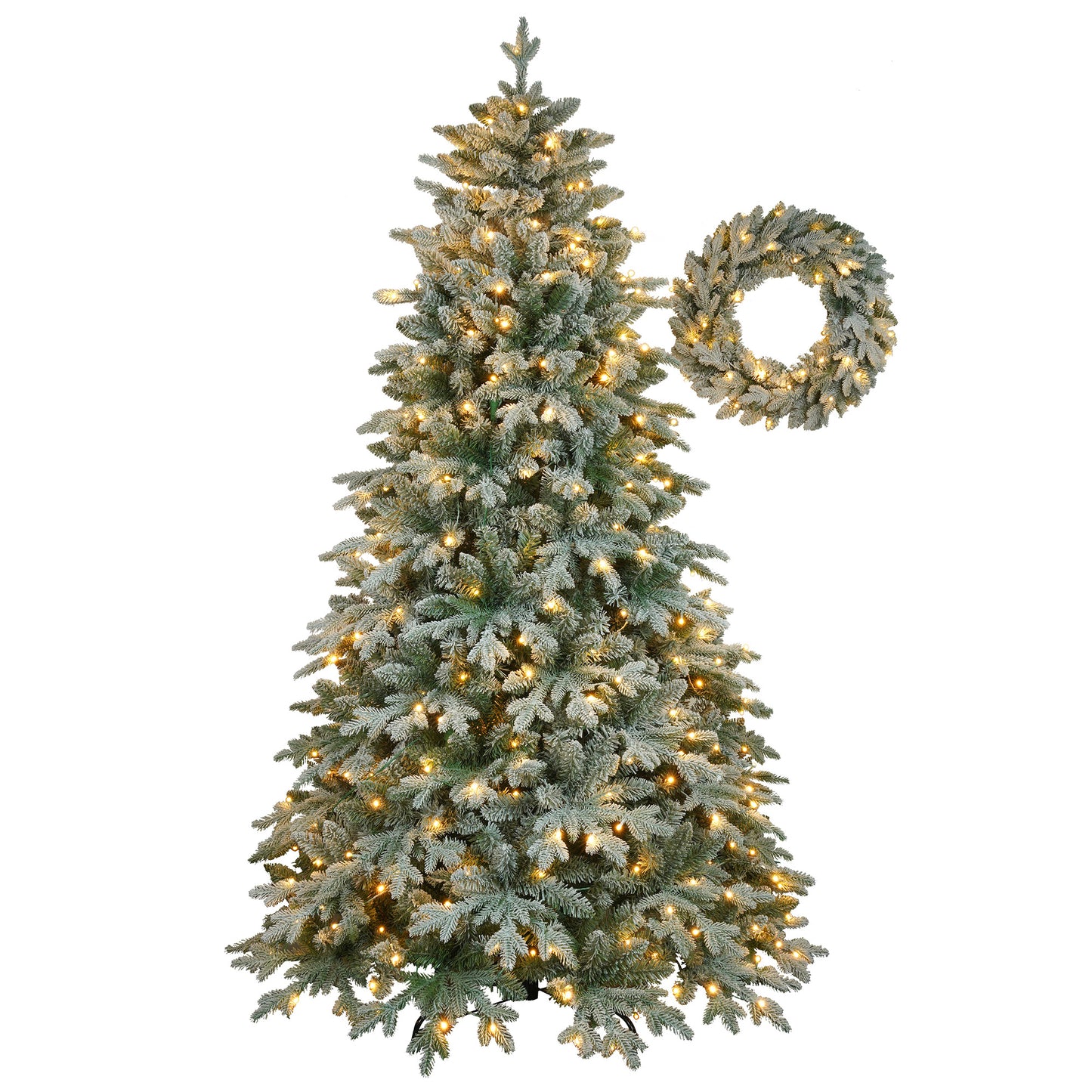 7ft Lighted Artificial Christmas Tree with Wreath Set of 2, Christmas Tree