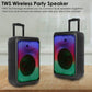 Portable Wireless Party Speaker Party Speaker with with 5 Colorful Lighting Modes TWS FM USB MMC Slot Aux In Recording Mic Priority Trolley Handle 2 Wheels Remote Control