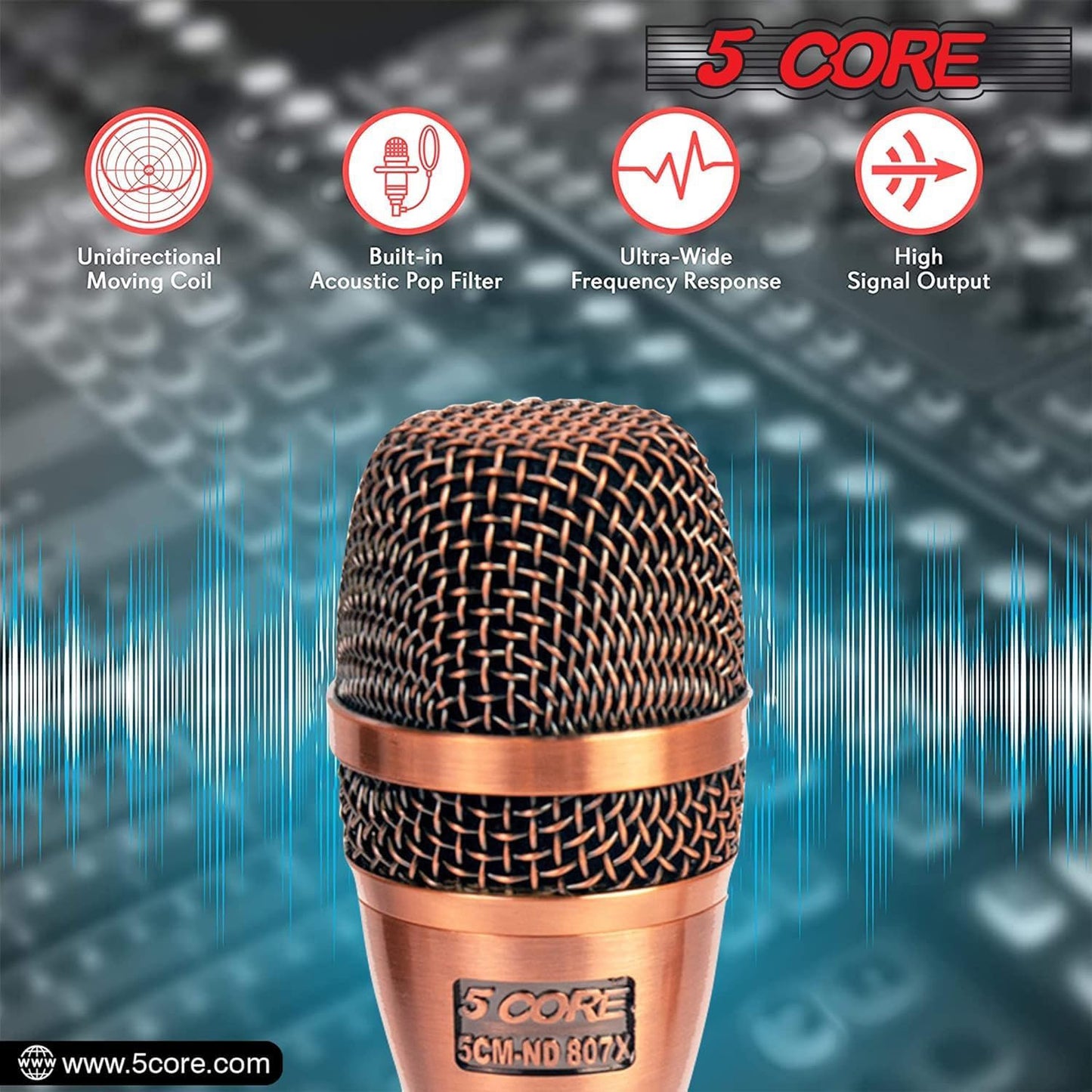 5 Core Dynamic Microphone Handheld Cardioid Pair XLR Wired Professional Couple Mic for Duet Karaoke - ND 807+959