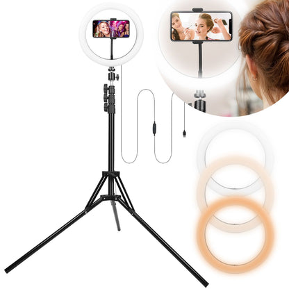 10in LED Selfie Ring Light Dimmable 120 LEDs Makeup Ring Lights w/ Adjustable Tripod Stand Cell Phone Holder USB Powered For YouTube Video/Live Stream/Makeup/Photography