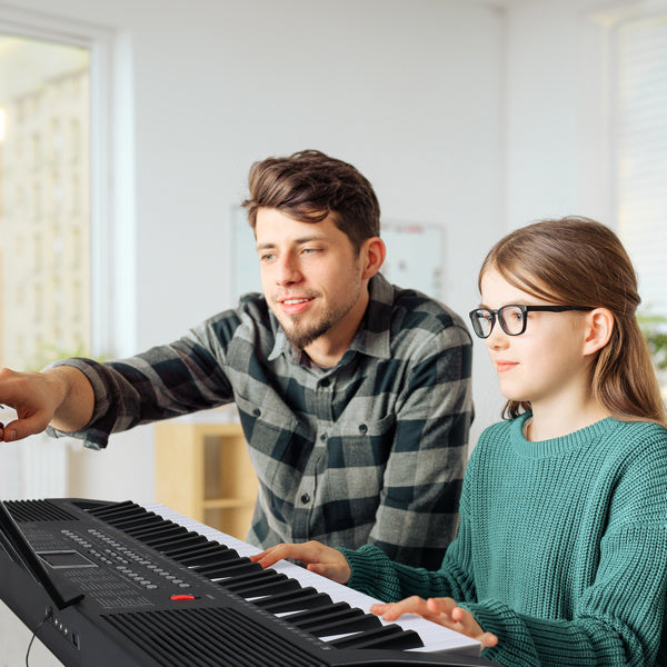 GEP-203 61 Key Keyboard with Piano Stand, Piano Bench, Built In Speakers, Headphone, Microphone, Music Rest, LED Screen, 3 Teaching Modes for Beginners