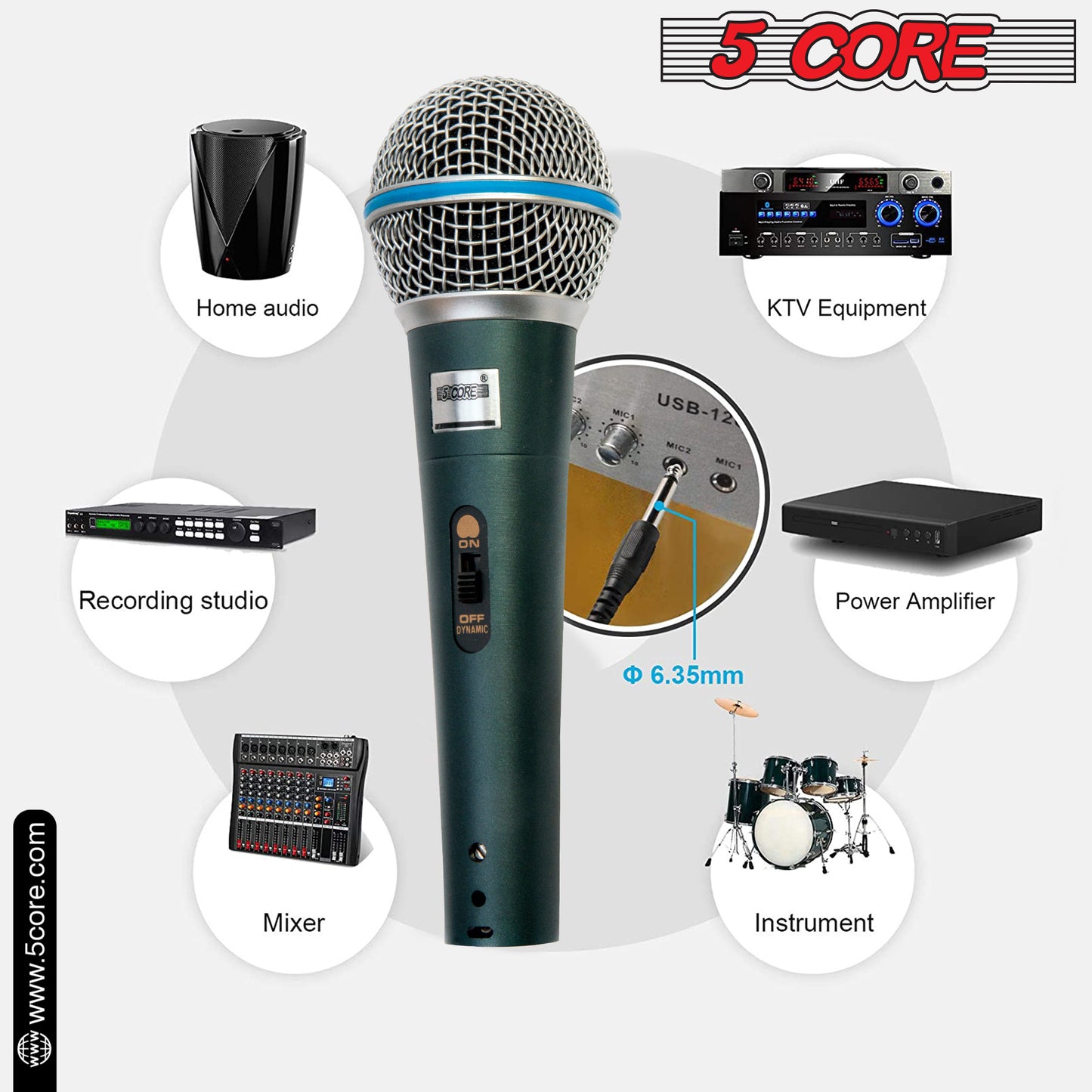 5 Core Premium Handheld Microphone Unidirectional Vocal Dynamic Cardioid Mic with Detachable 10ft XLR Cable Mic Clip Mesh Grille & ON/Off Switch Suited for Speakers Amp Mixers Karaoke Singing- BETA