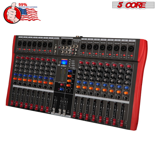 5 Core Audio Mixer DJ Equipment Digital Sound Board Karaoke XLR Mixers Professional 16 Channel Bluetooth USB w Effects for Recording Music Studio PC Podcast Instruments Consola De Sonido - MX 16CH