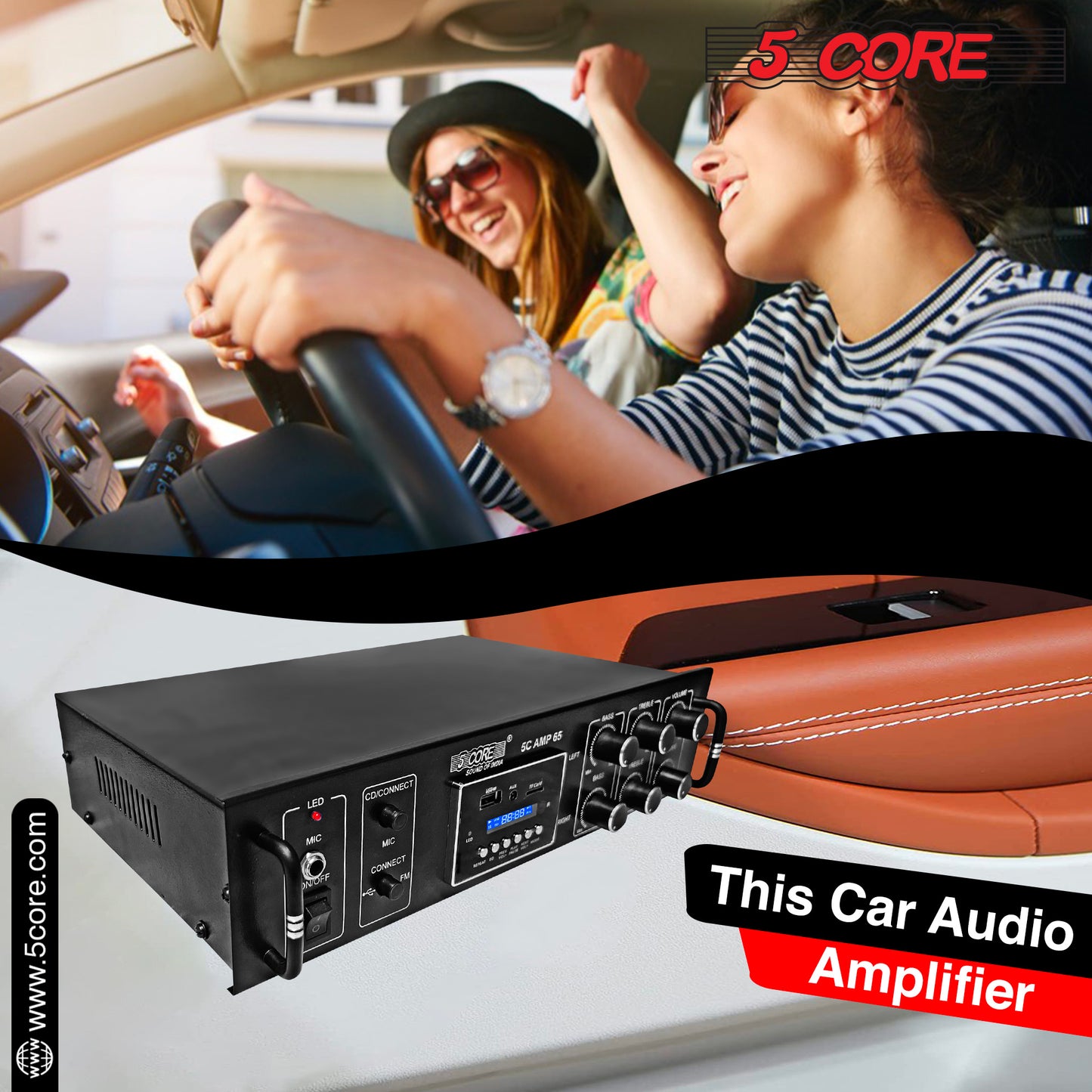 5 Core Amplifier 65W RMS Hi-Fi Stereo Power Amplifiers with USB AUX MIC SD Card Input Speaker Bass and Treble Control Music Player Sound Amplifier for Car Home Garage- 5C AMP 65