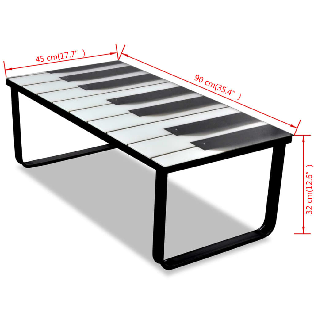 Coffee Table with Piano Printing Glass Top