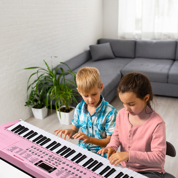 GEP-110 61 Key Lighting Keyboard with Piano Stand, Piano Bench, Built In Speakers, Headphone, Microphone, Music Rest, LED Screen, 3 Teaching Modes for Beginners