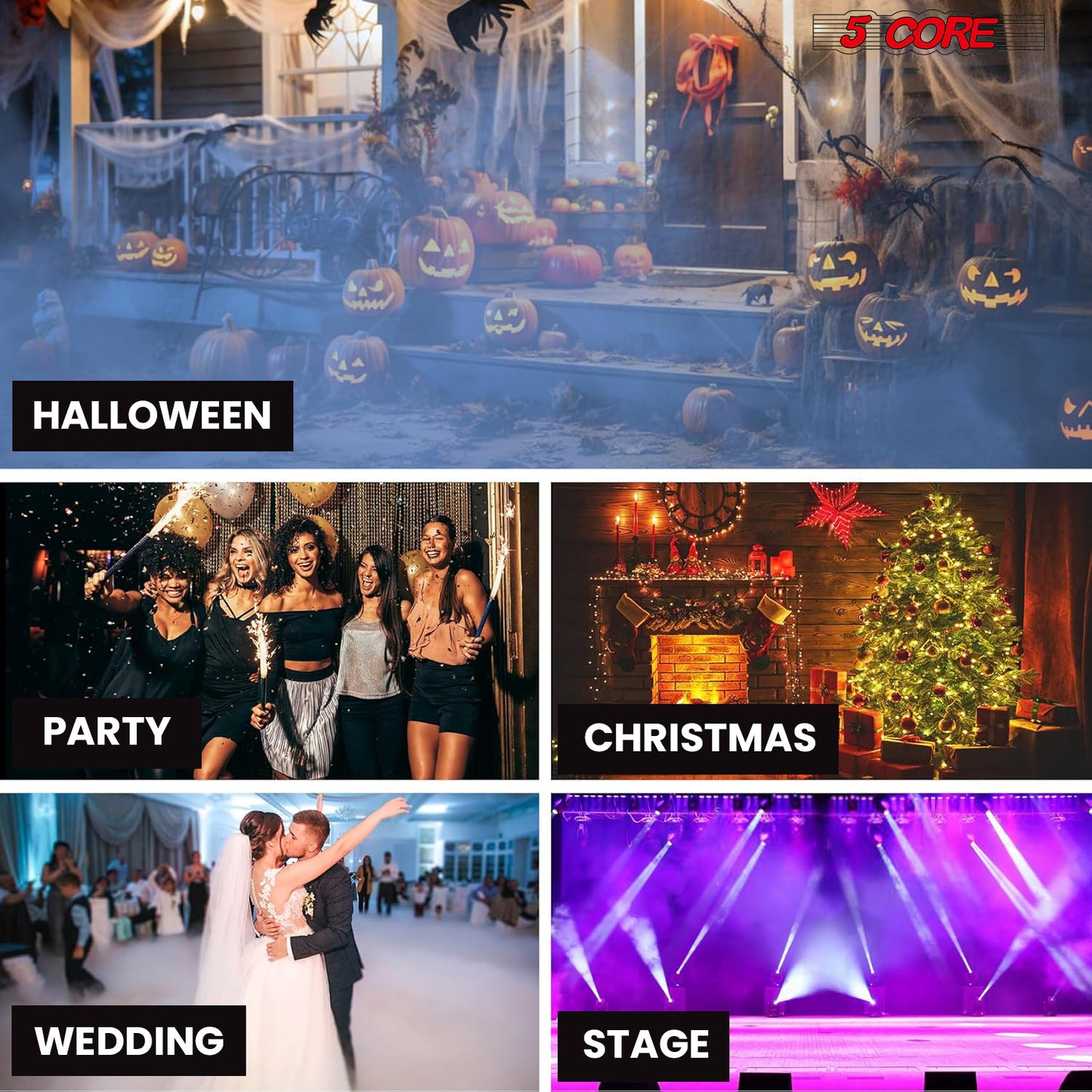 5 Core Fog Machine 1500W Smoke Machine 6000CFM Liquid Low Lying Indoor Outdoor Oil Based 2.5L Fog Maker w LED Lights Fogger for Halloween Wedding Party Christmas Stage Effect Gender Reveal FOG 1500