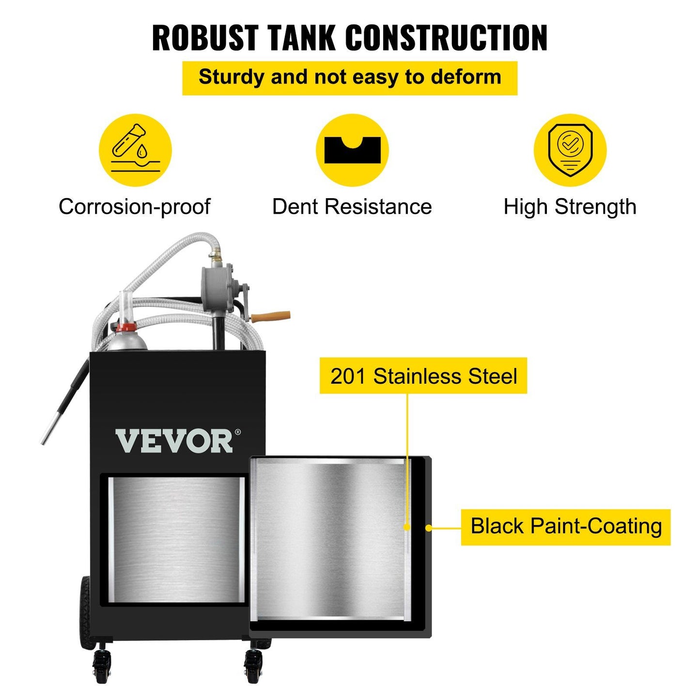 VEVOR Fuel Caddy, 35 Gallon, Gas Storage Tank on 4 Wheels, with Manuel Transfer Pump, Gasoline Diesel Fuel Container for Cars, Lawn Mowers, ATVs, Boats, More, Black