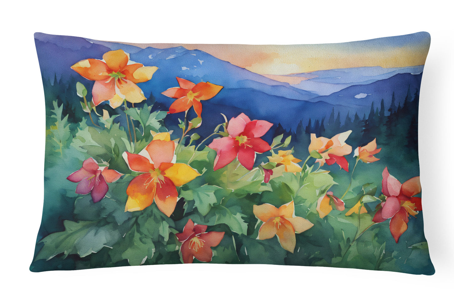 State Watercolor Flowers Throw Pillow Throw Pillow for Indoor Couch Bed Outdoor Patio Washable, Colorado Rocky Mountain Columbine 1632,12Hx16W