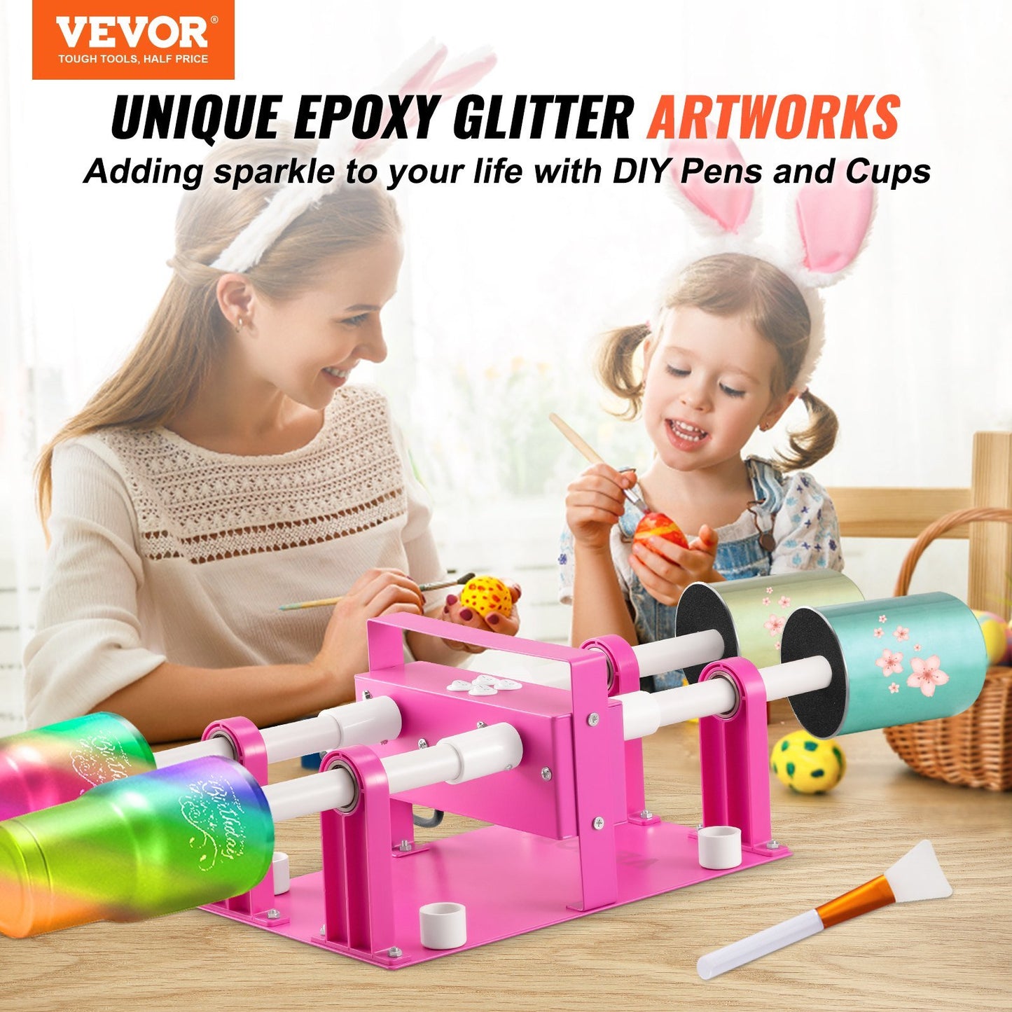 VEVOR 4 Cup Turner Multi Tumbler Spinner Four-Arm Crafts for Glitter Epoxy DIY