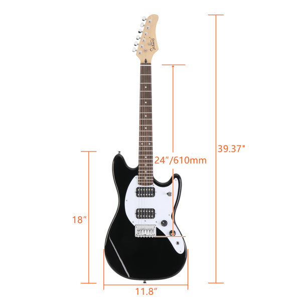 Glarry Full Size 6 String H-H Pickups GMF Electric Guitar with Bag Strap Connector Wrench Tool Black