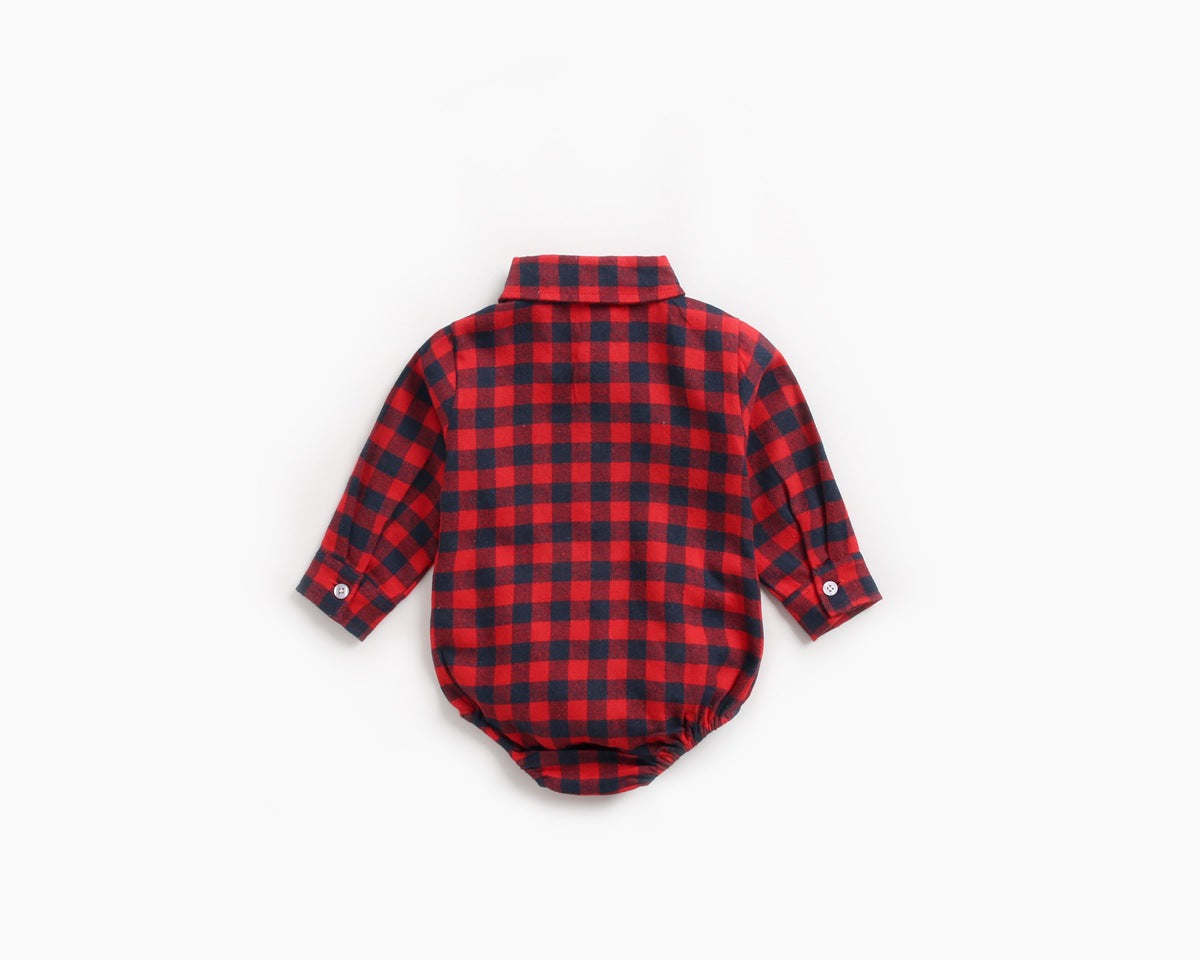 Baby Boy Plaid Pattern Buttoned Shirt With Pockets Long Sleeve Onesies In Autumn