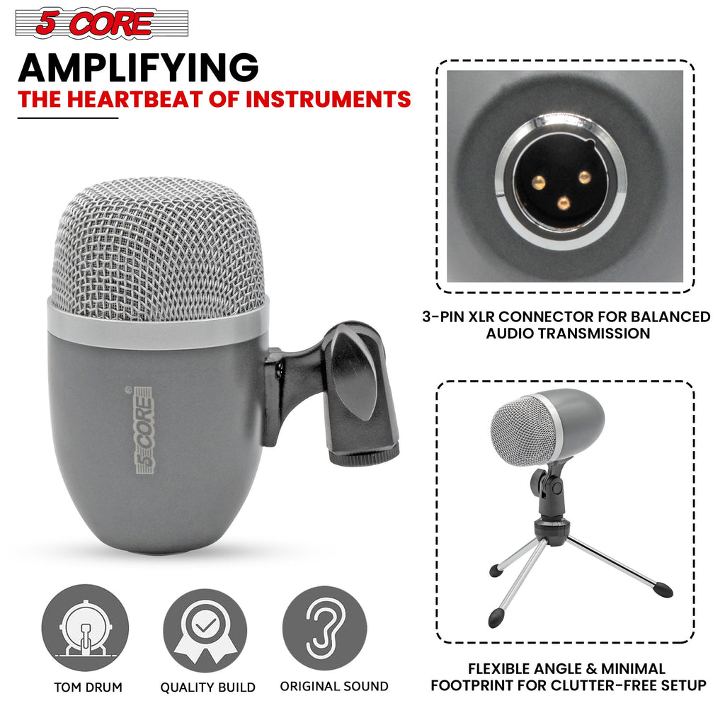 5 Core Conga Mic Snare Tom Cardioid Dynamic Microphone for Drummer Precision Instrument Sound Pickup - CONGO 2 GREY & CONGO 3 GREY (Copy) Doba