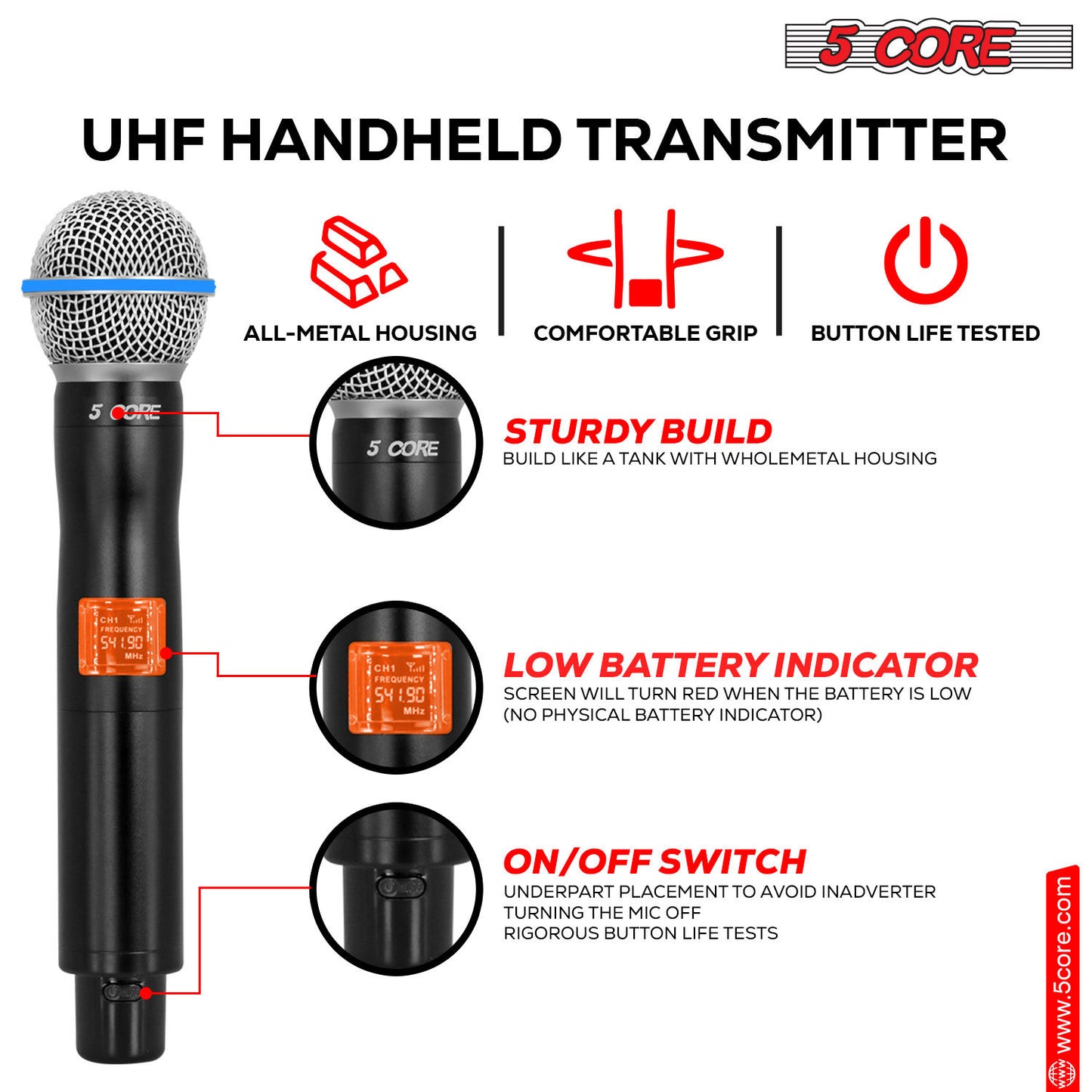 5 Core Wireless Microphones 8 Channel Dynamic Karaoke Professional UHF Singing Mic System Handheld Cordless Microfonos Inalambricos for Singer DJ Church - WM UHF HM