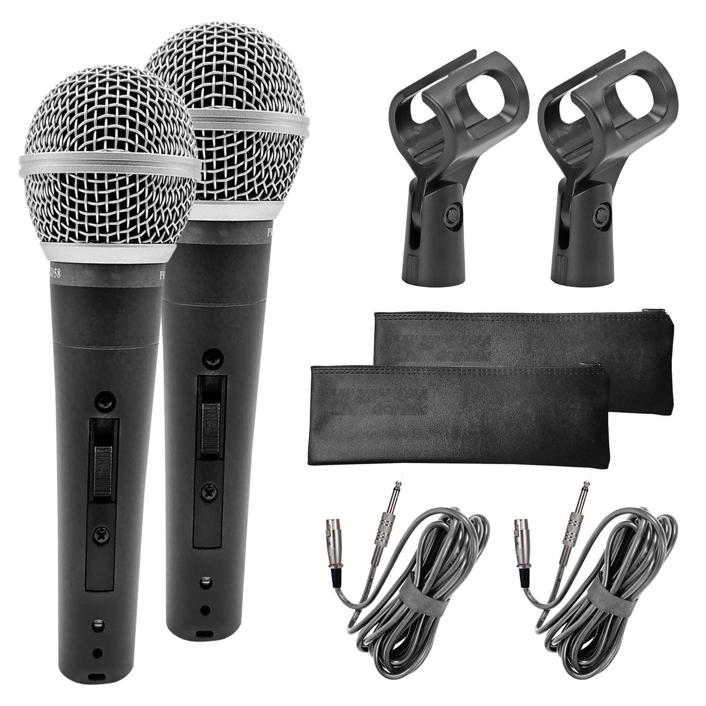 5 Core Premium Vocal Dynamic Cardioid Handheld Microphone Neodymium Magnet Unidirectional Mic; 16ft Detachable XLR Deluxe Cable to ? Audio Jack; Mic Clip; On/Off Switch for Karaoke Singing ND-58