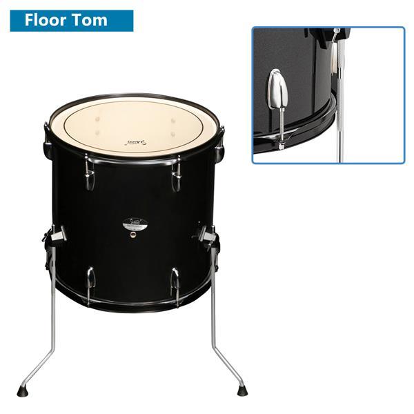 Glarry Full Size Adult Drum Set 5-Piece Black with Bass Drum, two Tom Drum, Snare Drum, Floor Tom, 16" Ride Cymbal, 14" Hi-hat Cymbals, Stool, Drum Pedal, Sticks