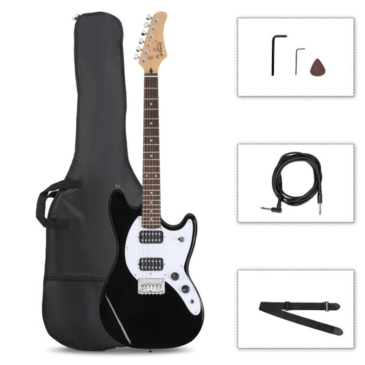 Glarry Full Size 6 String H-H Pickups GMF Electric Guitar with Bag Strap Connector Wrench Tool Black