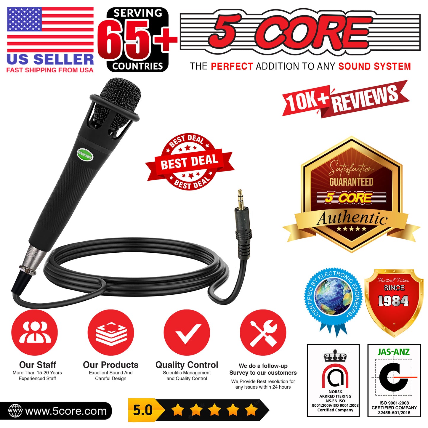 5 CORE XLR Dynamic Metal Mic Audio, Ideal for Singing, Captures Source Sound, Sturdy & Durable, Includes XLR Cable - MIC CROWN