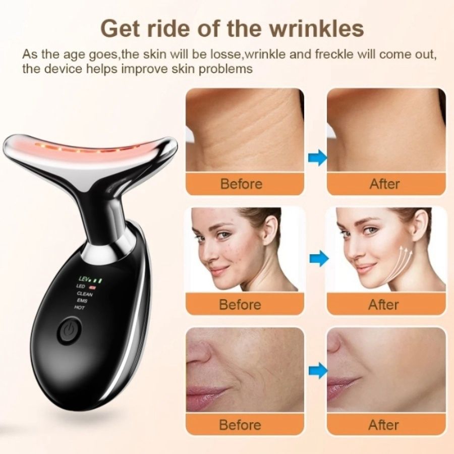 Face Massager Anti-Wrinkle Face Device 3 Modes 45°C Neck Lifting Massagers LED High Frequency Beauty Instrumen EMS Face Massage for Women