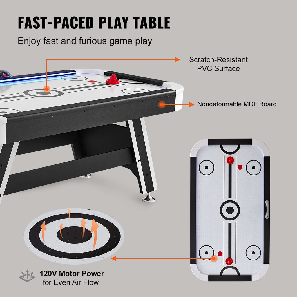 VEVOR Air-Powered Hockey Table, 72" Indoor Hockey Table for Kids and Adults, LED Sports Hockey Game with 2 Pucks, 2 Pushers, and Electronic Score System